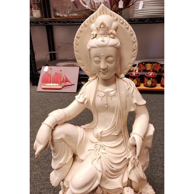 Up for sale is a Late 19th Century Chinese After He Chaozong Dehua Porcelain Guanyin on Lotus Throne Sculpture! It bears...