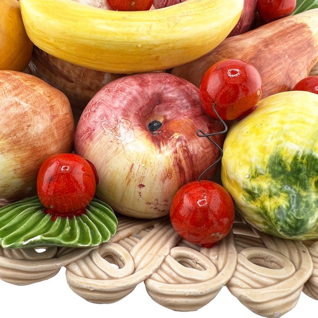 Italian Ceramic Bassano Majolica Trompe L’Oeil Fruit Centerpiece Basket For Sale - Image 4 of 9