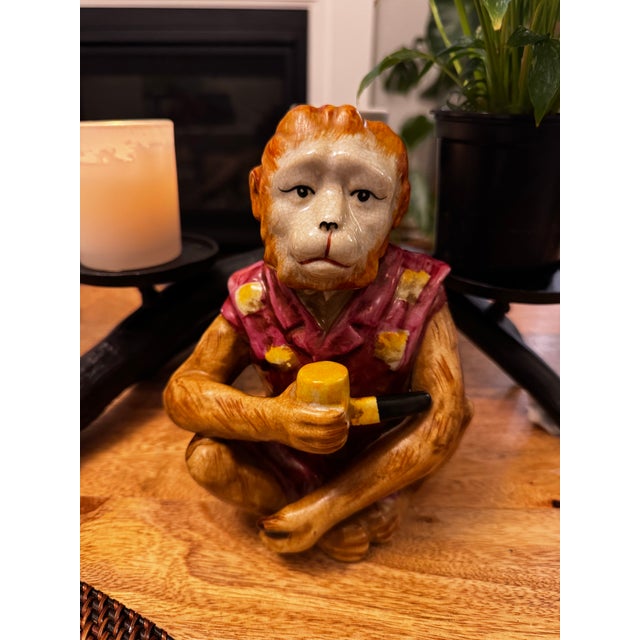 Mid-Century Modern Vintage Ceramic Monkey Figurine With Pipe For Sale - Image 3 of 9