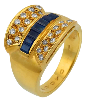 Vintage Sapphire Diamond 18k Yellow Gold Cocktail Ring, Size 6.5