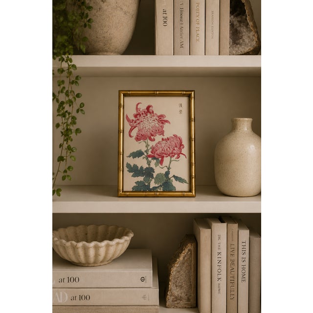 Paper Pink Chrysanthemums, Vintage Japanese Botanical Art Print, 8" X 12" For Sale - Image 7 of 8