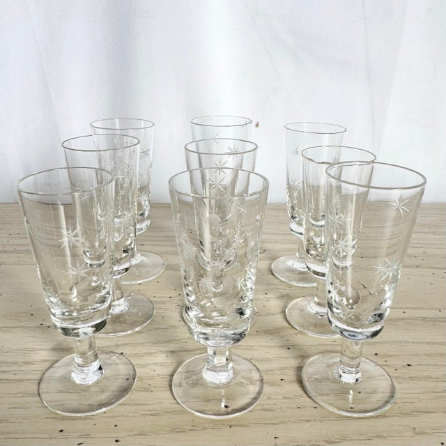 Mid-Century Modern Mid-Century Modern Starburst Glass Sherry/Shot Glasses - Set of 9 For Sale - Image 3 of 7