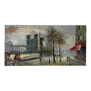 Caroline C. Burnett (1877–1950) Parisian Street Scene Oil on Canvas Painting – Signed, Unframed For Sale