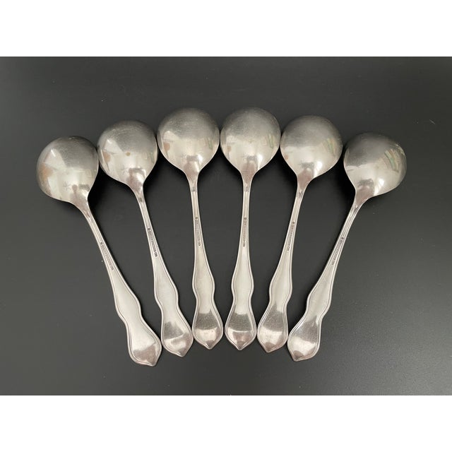 Victorian Holmes & Edwards Pearl 1898 Silverplate Round Bowl Gumbo Soup Spoons - Set of 6 For Sale - Image 3 of 9