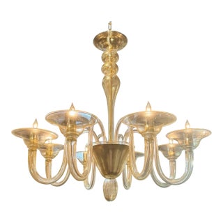 Murano Gold Glass 8 Arm Chandelier For Sale
