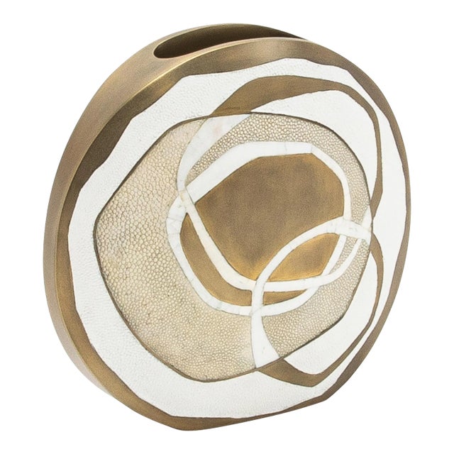 Modern Vase in Shagreen With Mother of Pearl and Brass Details by R&y Augousti For Sale