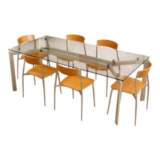 Late 20th Century Seccose Mario Hasuike Italian Glass Dining Table With Six Chairs For Sale