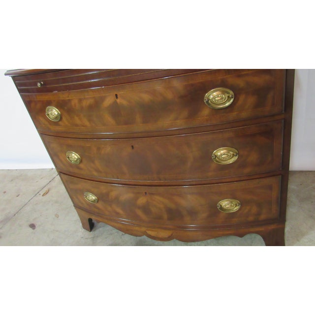1980s White Bowfront Chest Mahogany Banded Amazing Server Silver Chest For Sale - Image 4 of 11