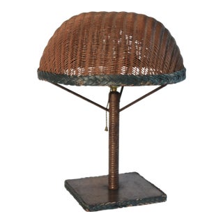 Early 20th Century Wicker Lamp With Matching Shade For Sale