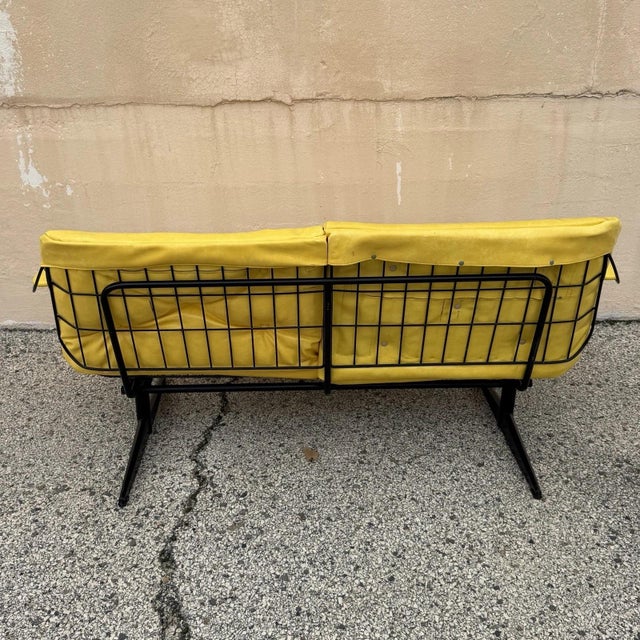 Vintage Homecrest Mid Century Modern Wire Metal Sofa W/ Yellow Vinyl Cushions For Sale - Image 14 of 18