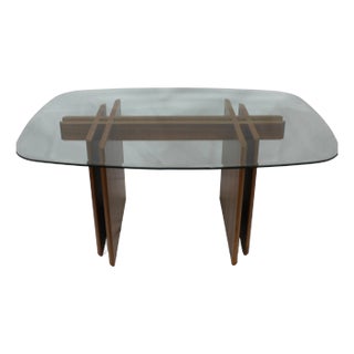 Danish Mid Century Modern Teak and Glass Top Dining Table Denmark For Sale