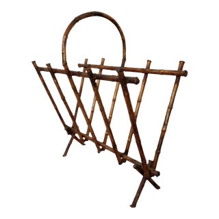 Vintage Faux Bamboo Metal Magazine Rack For Sale