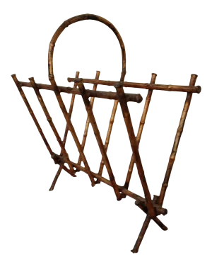 Vintage Faux Bamboo Metal Magazine Rack