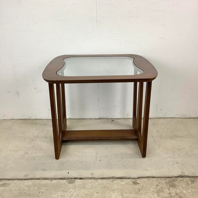 Wood Mid-Century Modern Walnut End Table With Glass Top For Sale - Image 7 of 13