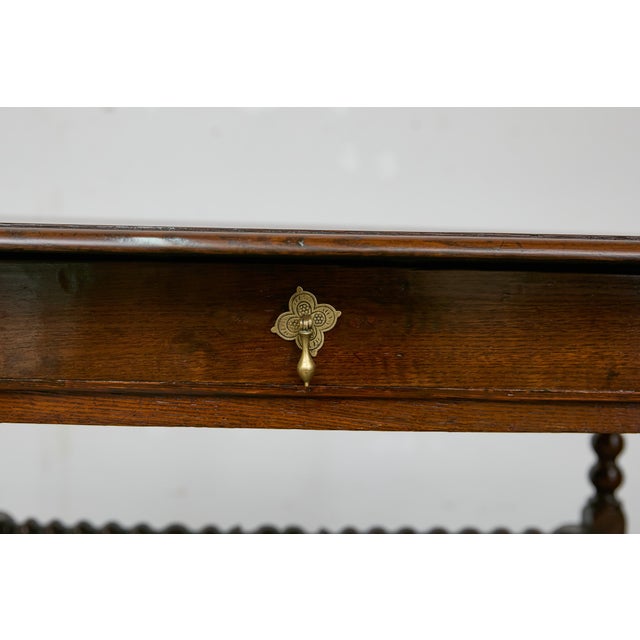 19th Century English Bobbin Leg Oak Side Table with Drawer and H Form Stretcher For Sale In Atlanta - Image 6 of 12
