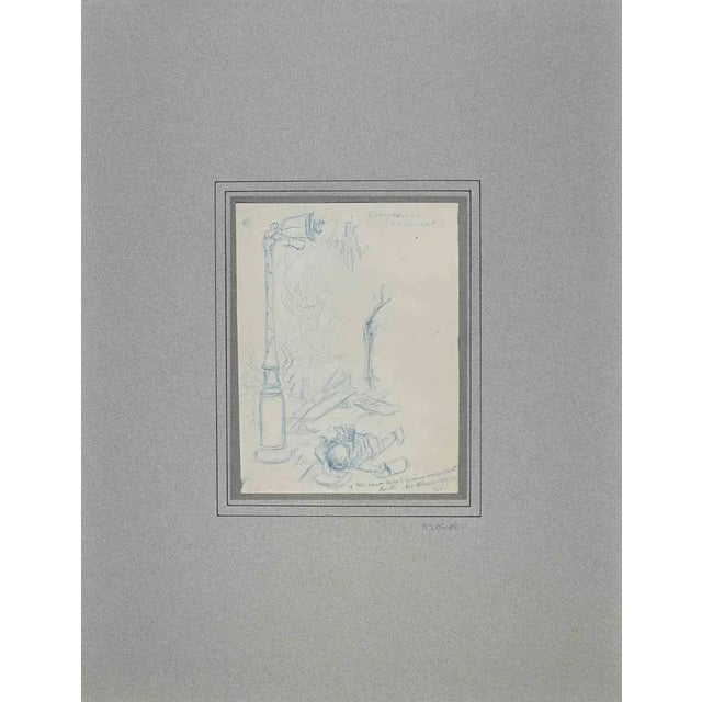 Programme de Concert is a drawing in blue pastel on paper realized by Adolphe Willette in the Late 19th Century. Very Good...