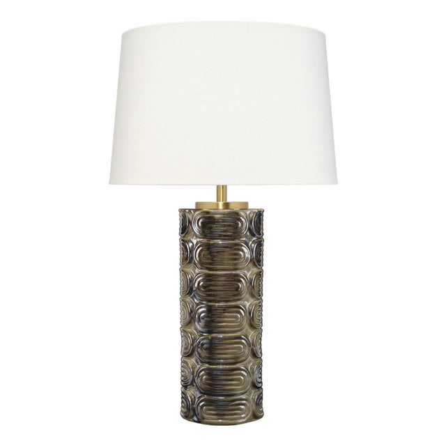 Jamie Young Wright Ceramic Table Lamp with Linen Shade For Sale