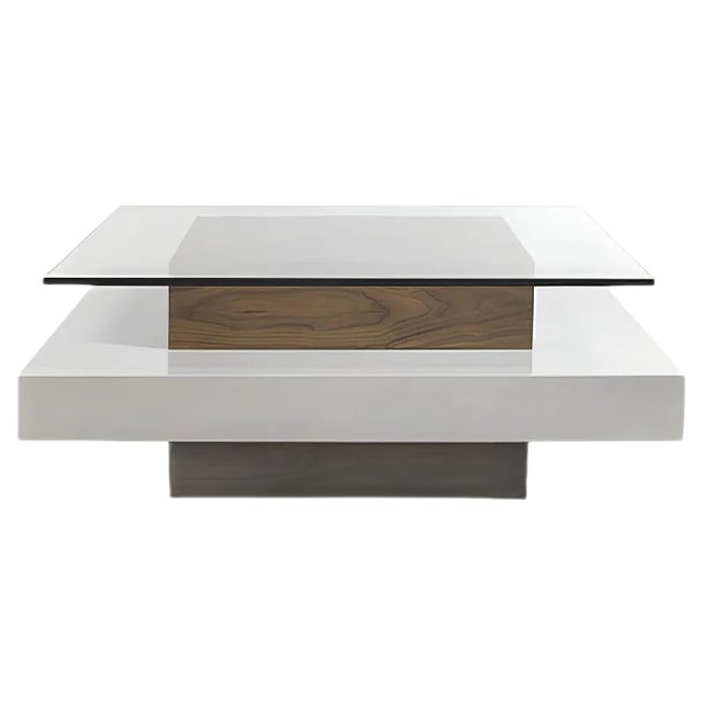 White Crystal and Wood Coffee Table by Jacobo Ventura for CA Spanish Handicraft For Sale