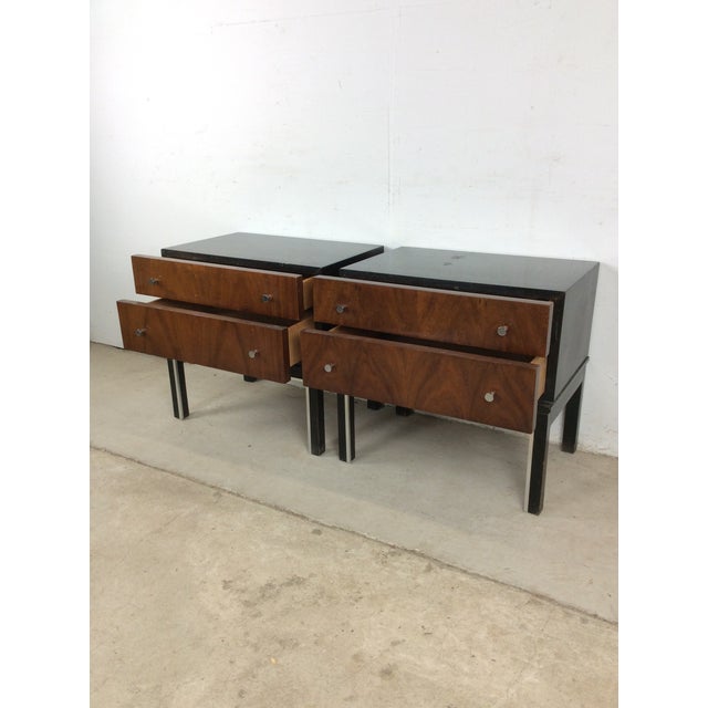 Pair of Mid Century Modern Two Drawer Nightstands With Chrome Accents For Sale - Image 13 of 18
