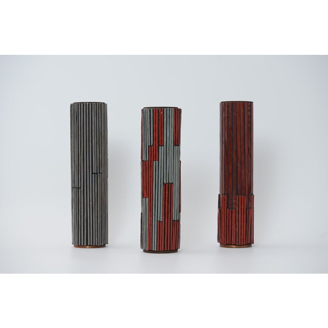 1960s Mid-Century Modern Red and Grey Mosaic Pottery Vase from Ritter, 1960s, Set of 3 For Sale - Image 5 of 12
