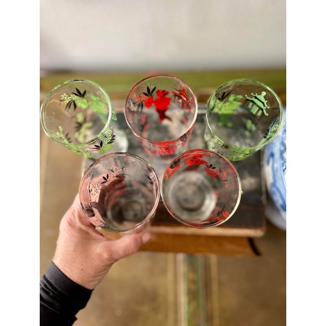 Chinoiserie Early 20th Century Chinoiserie Barware Drinking Glasses - Set of Five (5) For Sale - Image 3 of 5
