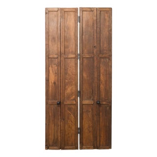 Pair of Rustic 19th C. French Walnut Bifold Wood Doors 9 Ft For Sale