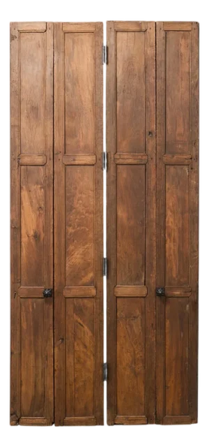 Pair of Rustic 19th C. French Walnut Bifold Wood Doors 9 Ft
