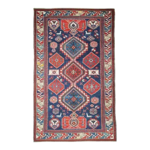 Late 19th Century Antique Blue Field Tribal Figures Caucasion Shirvan Rug-6' 7'' X 3' 9