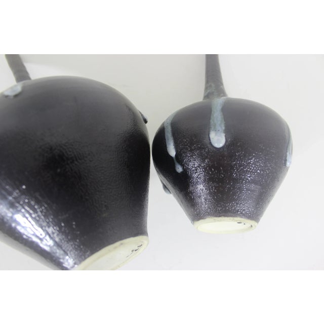 Black Vintage Studio Art Pottery Vases With Drip Glaze Fat Lava, a Pair For Sale - Image 8 of 11