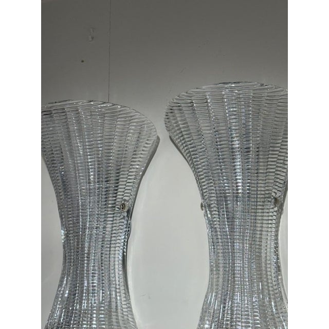 Pair of Modern Clear Glass Textured Murano Glass Sconces For Sale - Image 4 of 4