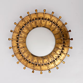 Mid 20th Century Brutalist Spanish Sunburst Flush Mount Gilded Iron For Sale
