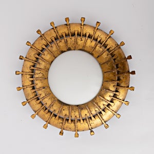 Mid 20th Century Brutalist Spanish Sunburst Flush Mount Gilded Iron