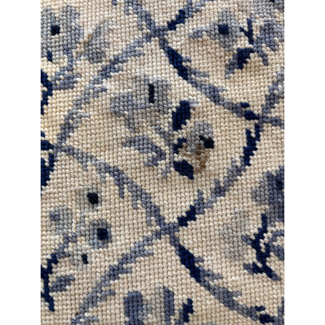 Vintage Large Blue and White Needlepoint on Cream Background Textile For Sale In Raleigh - Image 6 of 8