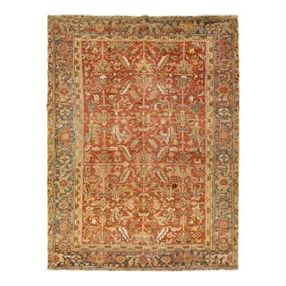 Allover Antique Persian Heriz Wool Rug in Rust Color From the 1920s For Sale