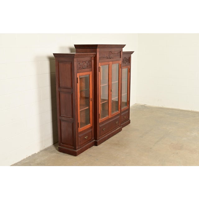 Victorian R. J. Horner Style Antique Victorian Carved Walnut Triple Bookcase Cabinet, Circa 1880s For Sale - Image 3 of 12