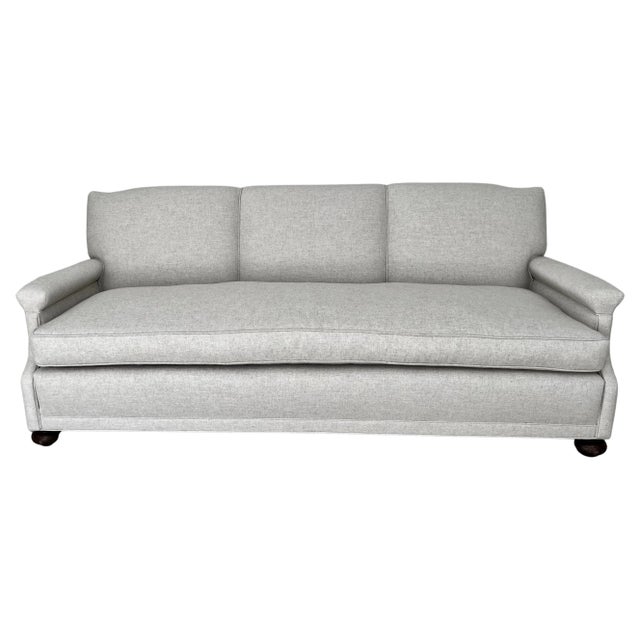 Sofa in Linen and Down Upholstery and Bun Feet For Sale - Image 11 of 11