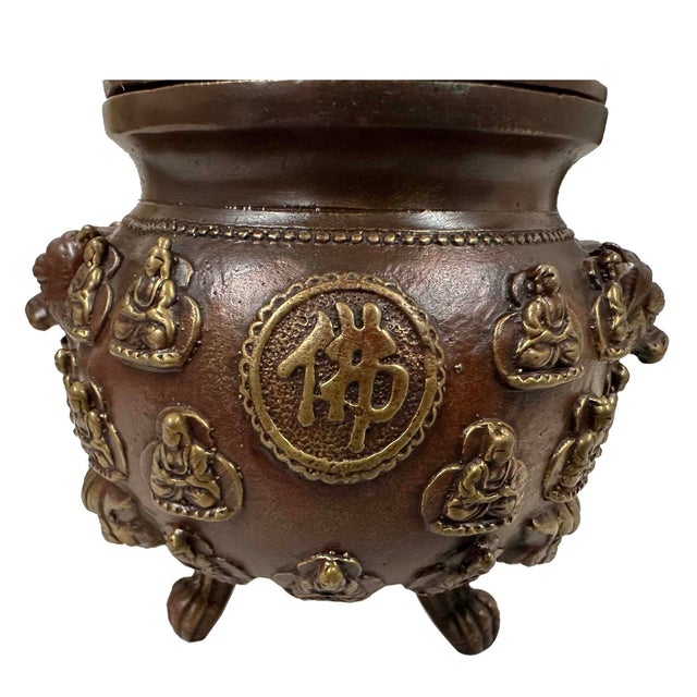 Asian Mid-20th Century Tibetan Brass Tripod Incense Burner For Sale - Image 3 of 12