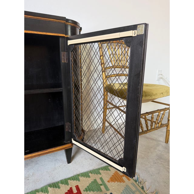 1930s 1930s Hollywood Regency Ebonized & Giltwood Wire-Mesh Door Cabinet For Sale - Image 5 of 12