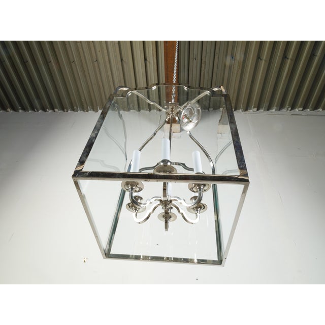 Metal Mid 20th Century French Nickel Lantern with Six Scrolling Arms and Glass Panels For Sale - Image 7 of 9
