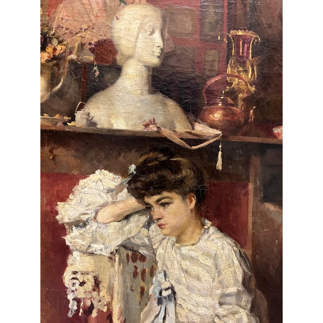 Ernest Jean Joseph Godfrinon, Elegant Woman in the Living Room, 1898, Oil on Canvas For Sale - Image 3 of 18
