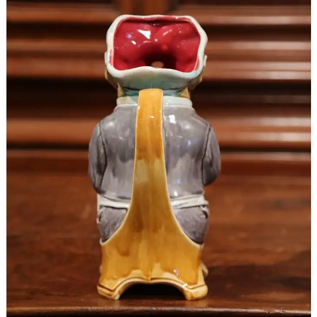 19th Century French Hand Painted Ceramic Barbotine Pig Pitcher by Onnaing For Sale - Image 4 of 6