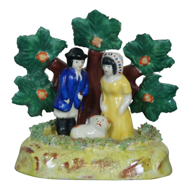 Antique Mid 19th Century Dudson English Staffordshire Pearlware Bocage Shepherd Figure For Sale