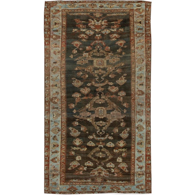 Antique Bidjar Brown Handmade Medallion Floral Wool Runner For Sale - Image 10 of 10