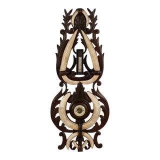 Antique English Carved Wood and Tusk Wall Barometer For Sale
