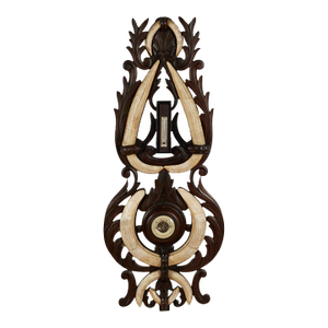 Antique English Carved Wood and Tusk Wall Barometer