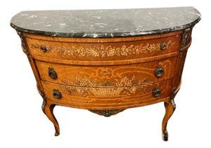 Mid 20th Century Marble Top Three Drawer Floral Motif Commode