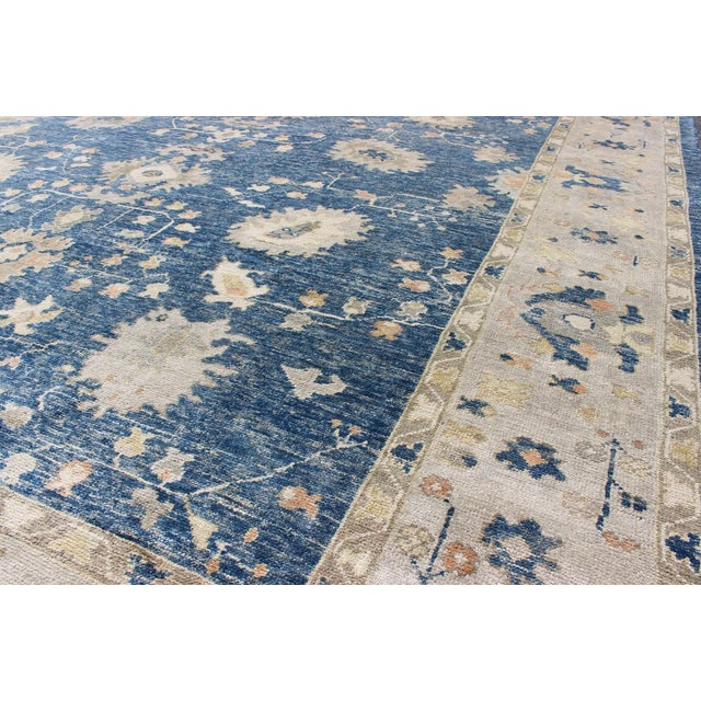 Textile Turkish Oushak Rug in Blue Background by Keivan Woven Arts 10'5 X 13'4 For Sale - Image 7 of 9