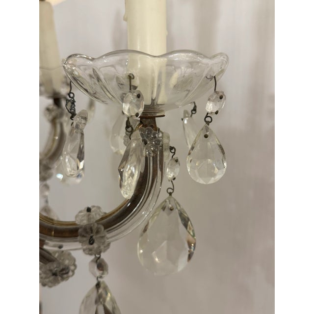 Mid 20th Century Vintage Six Light Glass + Crystal Chandelier For Sale - Image 5 of 12
