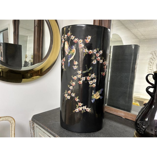 Black Italian Glazed Terracotta Umbrella Stand For Sale - Image 8 of 9