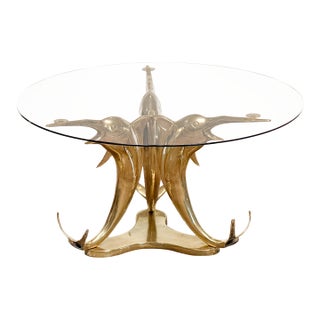 French Round Cocktail or Coffee Table With Glass Top Over Tripod Base For Sale